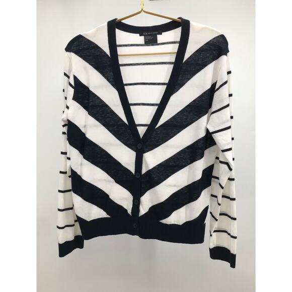 A|X Armani Exchange Navy Blue White Striped Cardigan Sweater S - Picture 2 of 11
